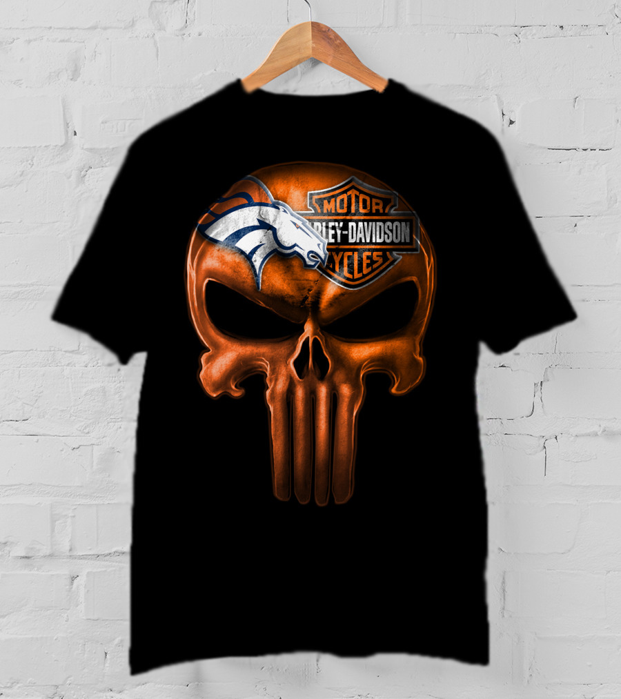 Denver Broncos Harley Davidson Punisher Skull T-Shirt