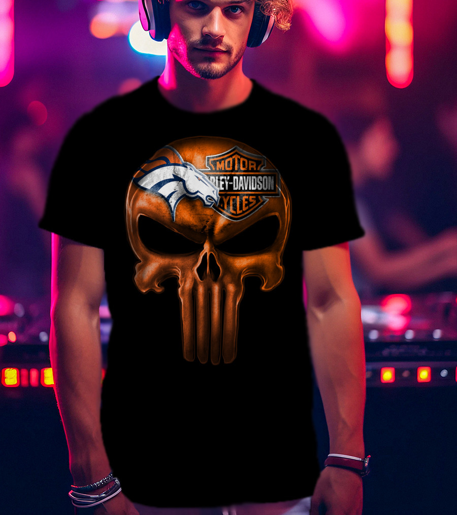 Denver Broncos Harley Davidson Punisher Skull T-Shirt