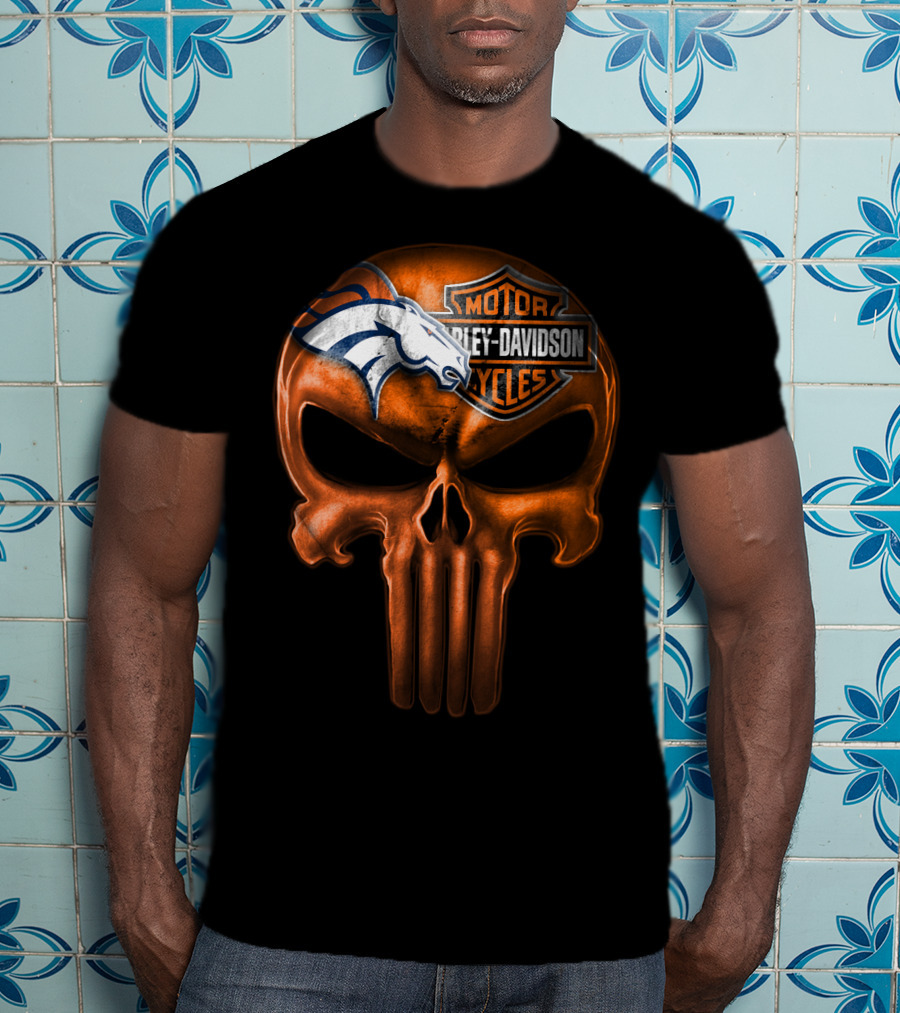 Denver Broncos Harley Davidson Punisher Skull T-Shirt