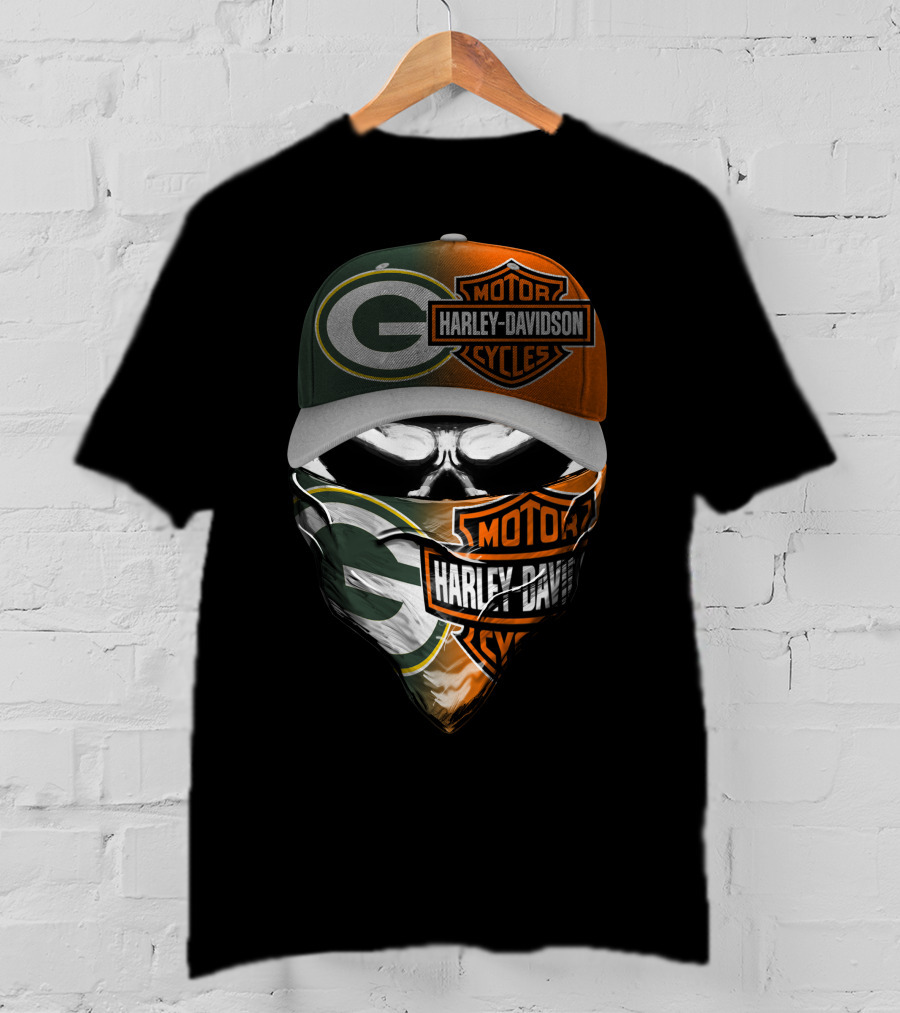 Green Bay Packers Harley Davidson Motorcycles Fan Mask T-Shirt