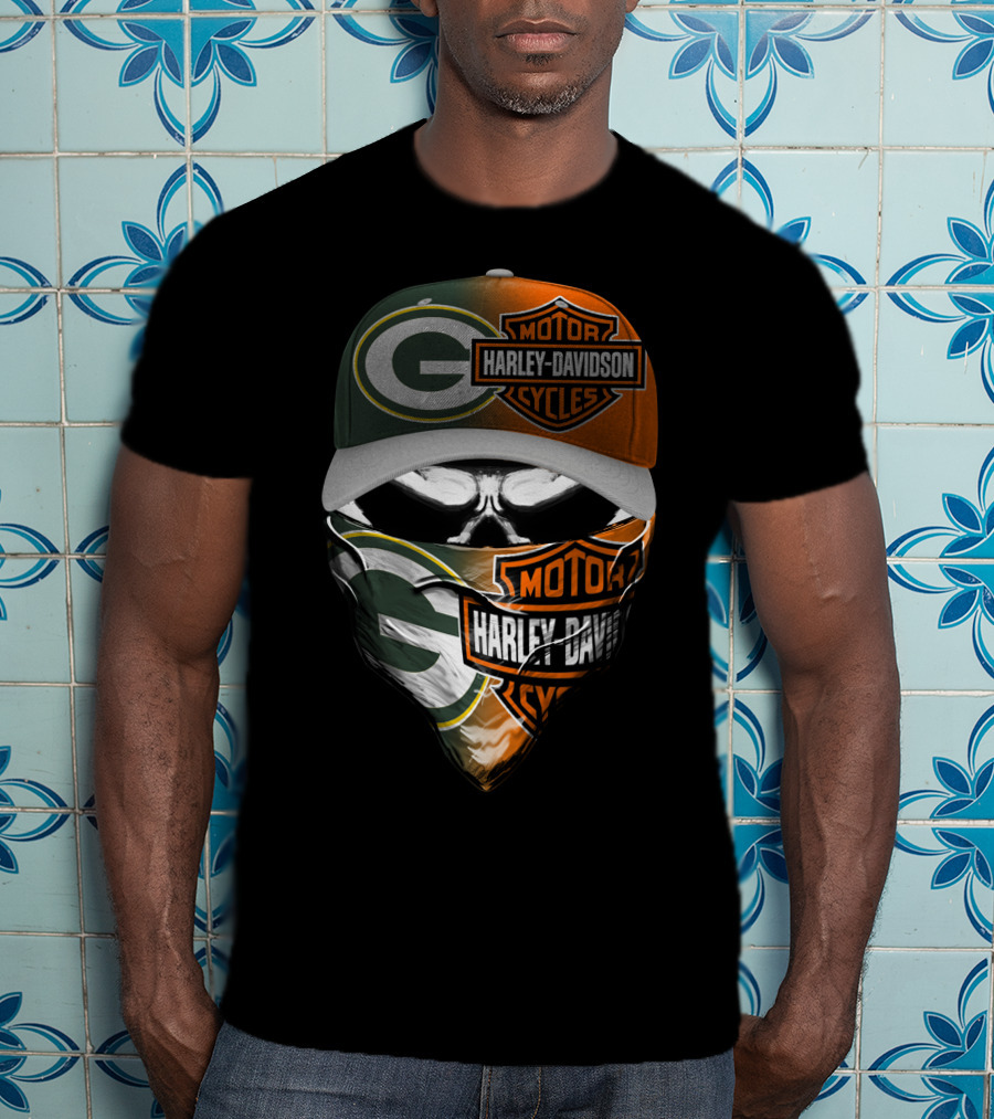 Green Bay Packers Harley Davidson Motorcycles Fan Mask T-Shirt