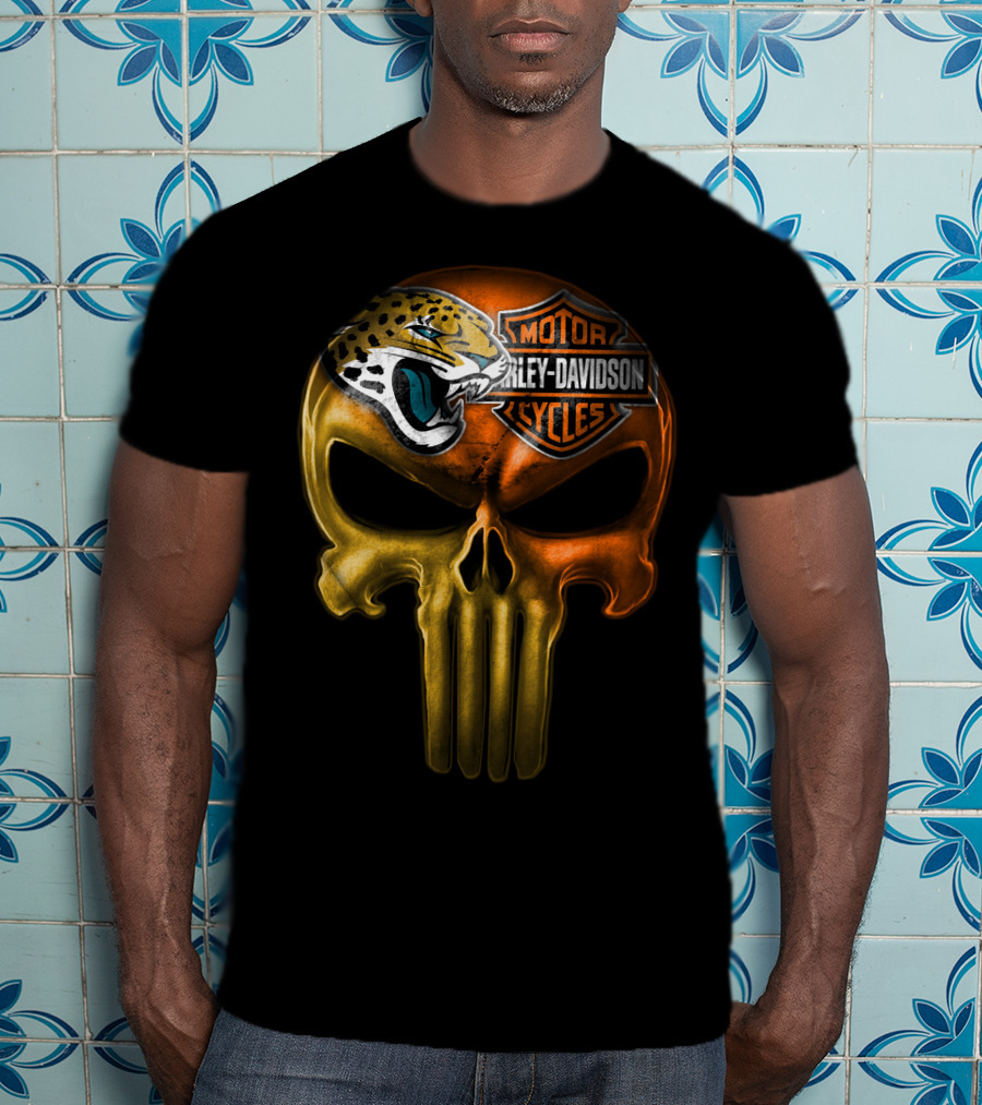 Jacksonville Jaguars Harley Davidson Skull T-Shirt
