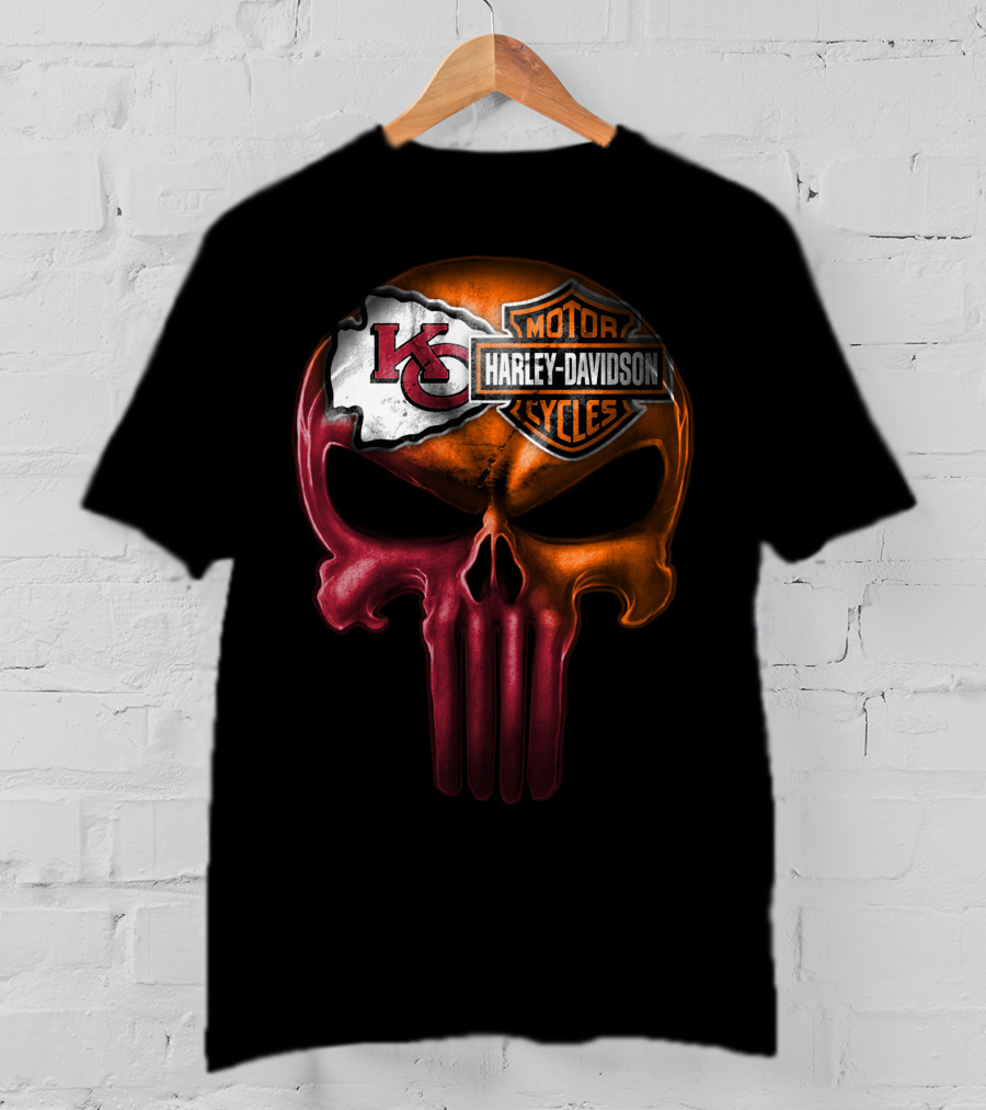 Kansas City Chiefs Harley Davidson Punisher Skull T-Shirt