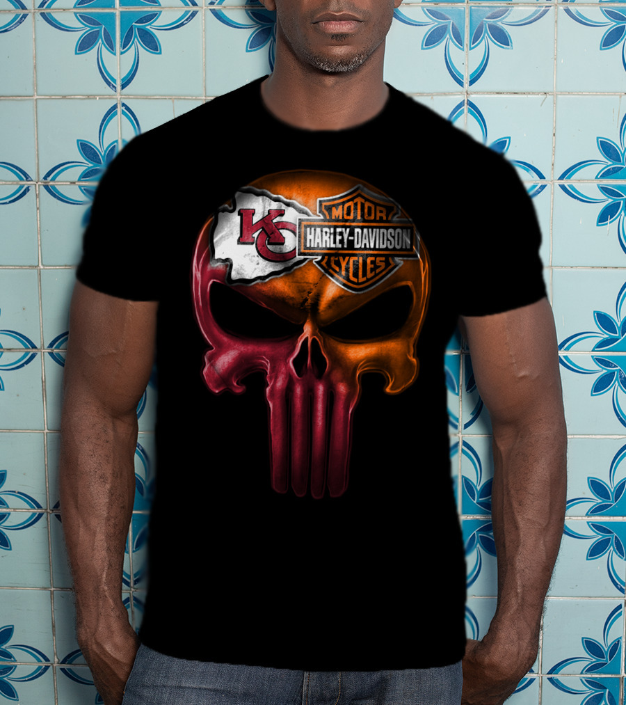 Kansas City Chiefs Harley Davidson Punisher Skull T-Shirt