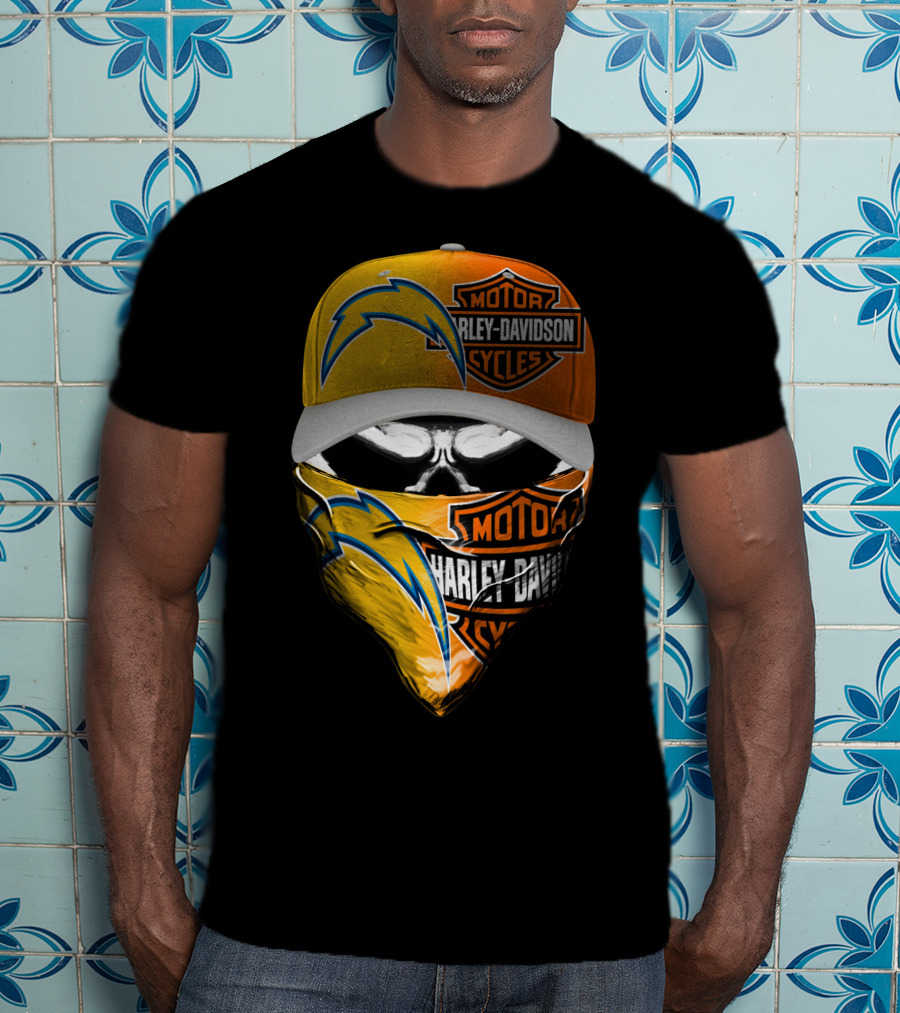 Motor Harley Davidson Los Angeles Chargers Skull T-Shirt