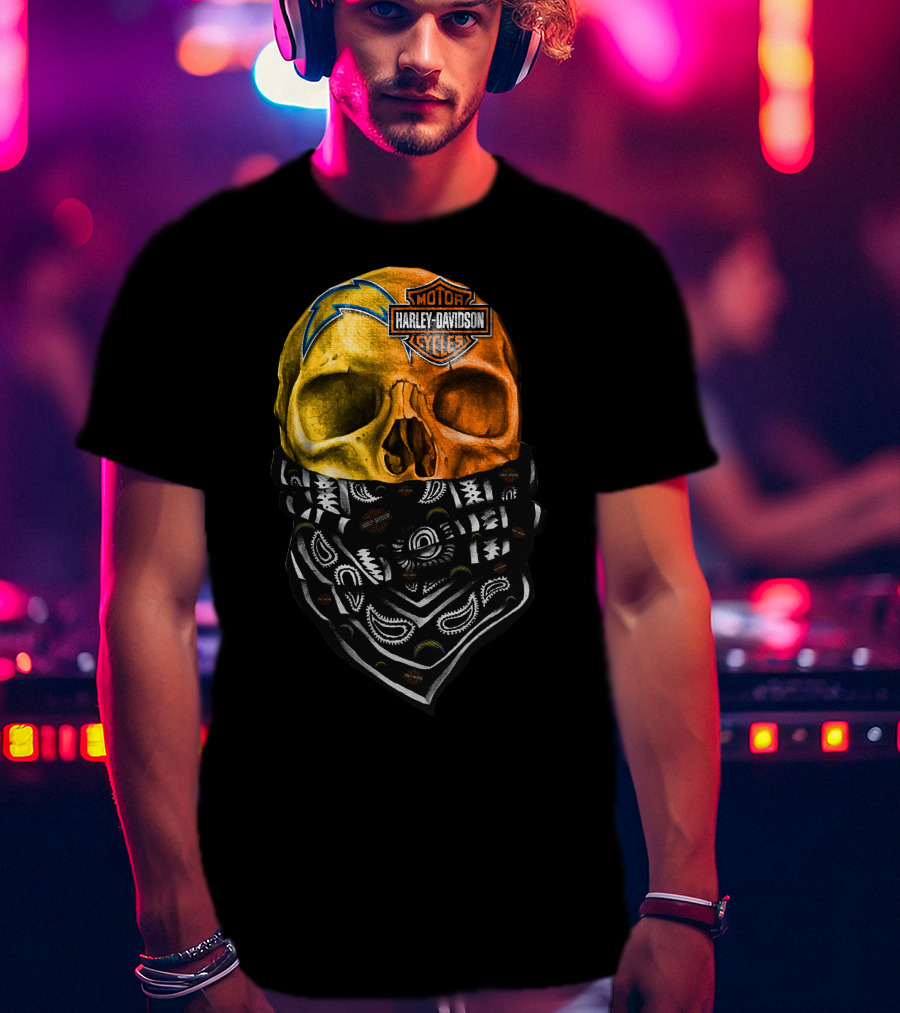 Los Angeles Chargers Harley Davidson Skull Bandana T-Shirt
