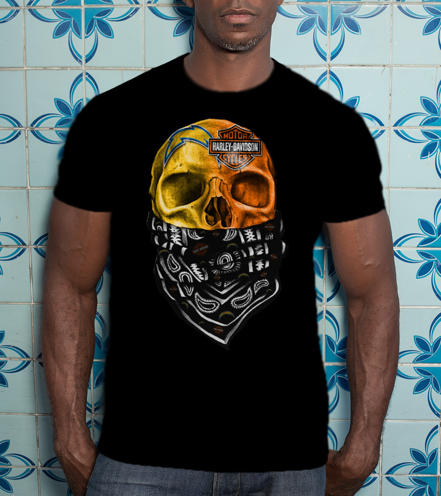 Los Angeles Chargers Harley Davidson Skull Bandana T-Shirt