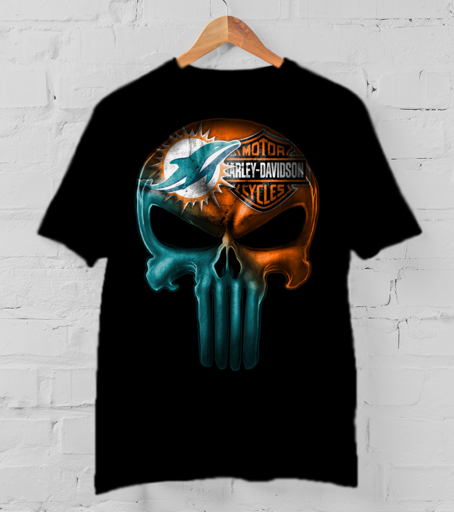 Miami Dolphins Harley Davidson Punisher Skull T-Shirt