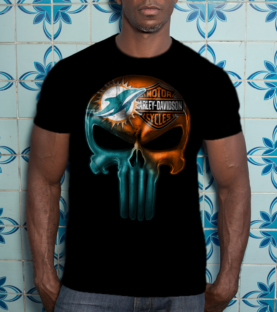 Miami Dolphins Harley Davidson Punisher Skull T-Shirt