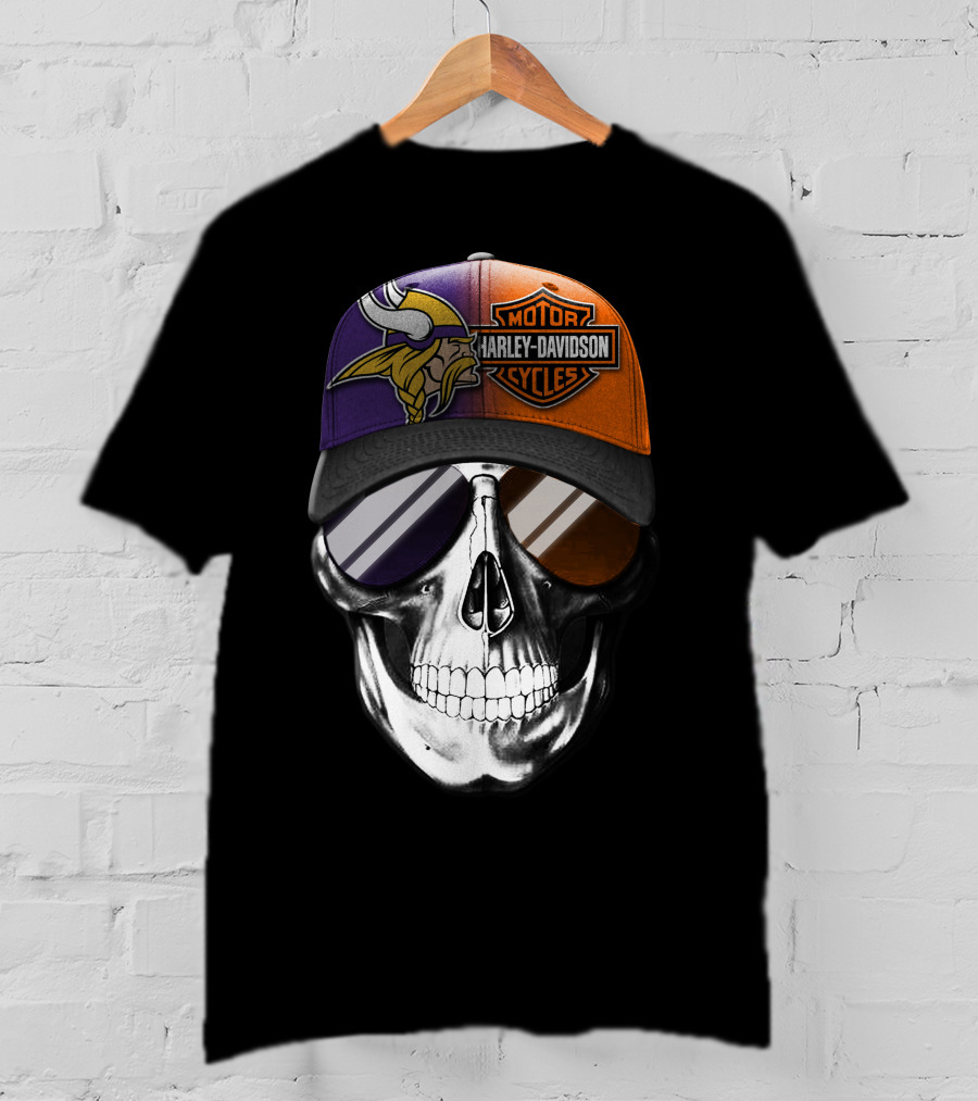 Minnesota Vikings Harley Davidson Skull T-Shirt