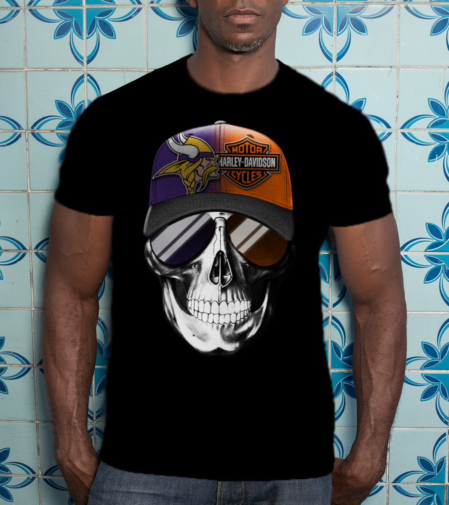 Minnesota Vikings Harley Davidson Skull T-Shirt
