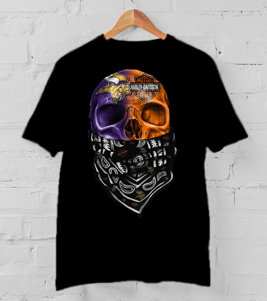 Harley Davidson Viking Skull Bandana Orange Purple T-Shirt