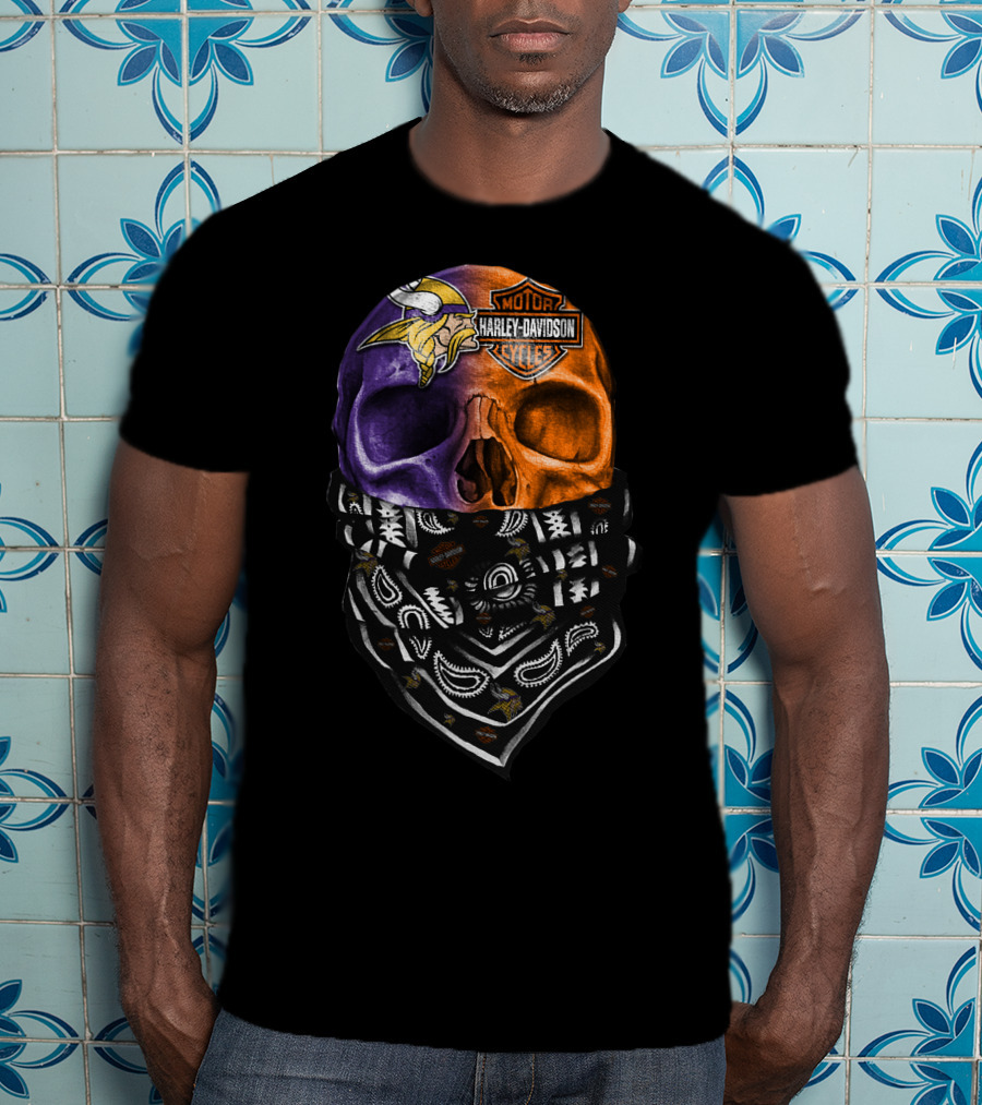 Harley Davidson Viking Skull Bandana Orange Purple T-Shirt