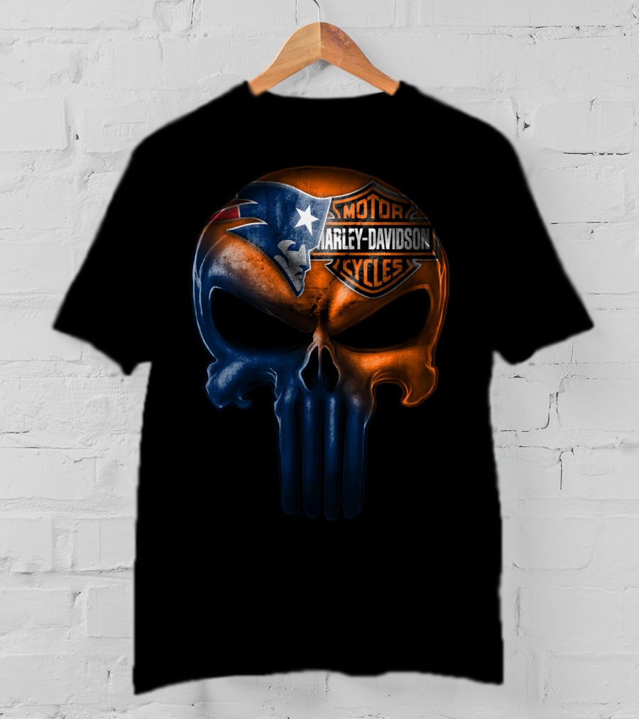 New England Patriots Harley Davidson Skull 21Hl T-Shirt