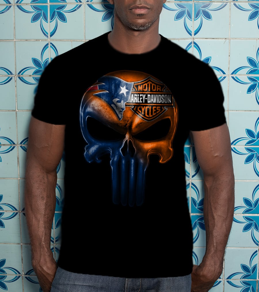 New England Patriots Harley Davidson Skull 21Hl T-Shirt