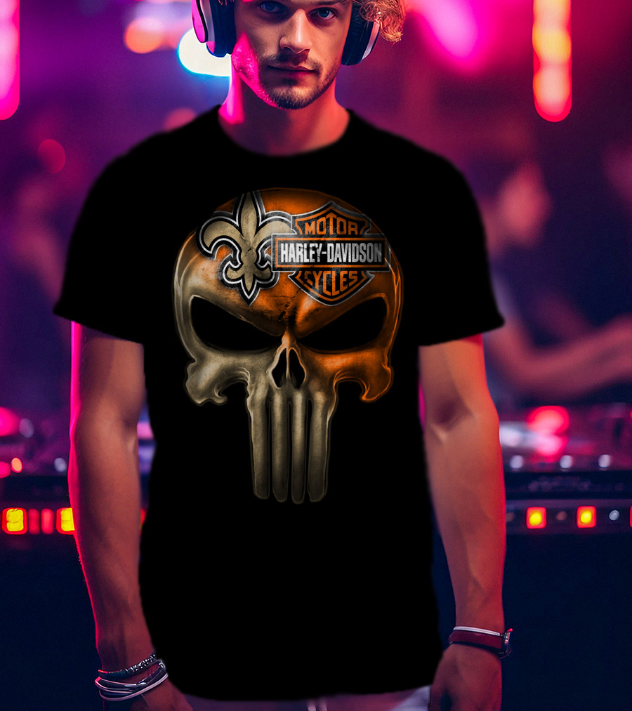 Harley Davidson Motorcycles Skull With Fleur-De-Lis T-Shirt