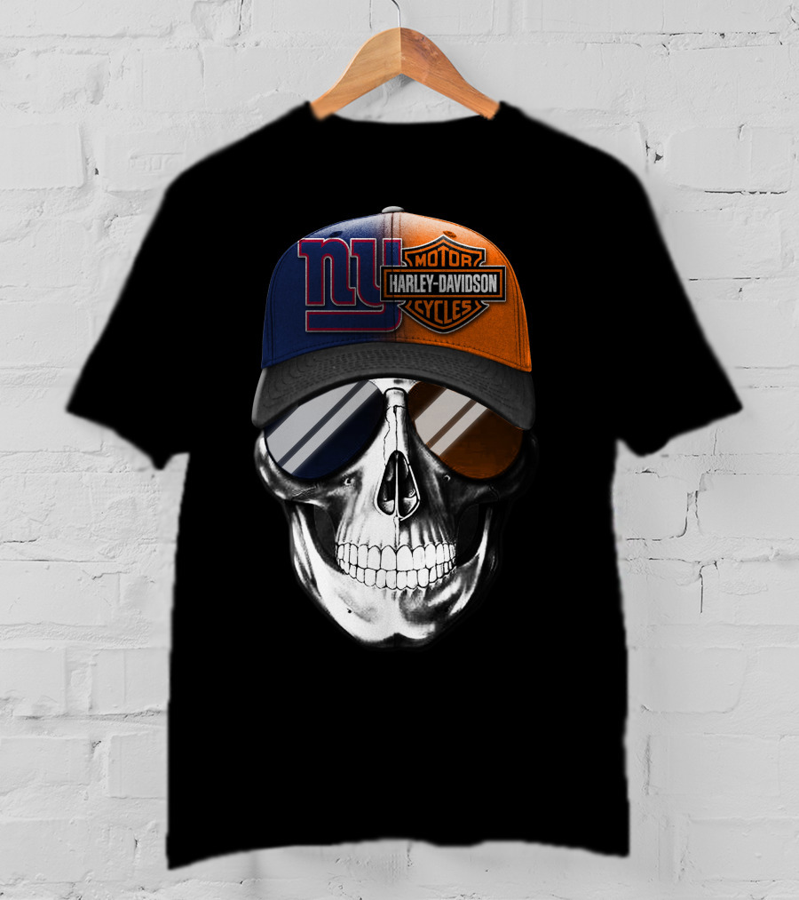 New York Giants Harley Davidson Skull Cap T-Shirt