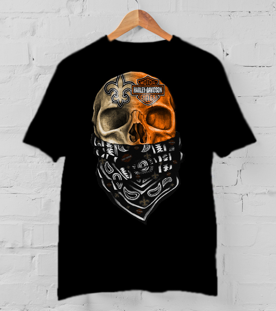 Harley Davidson Skull With Bandana And Fleur-De-Lis Symbol T-Shirt