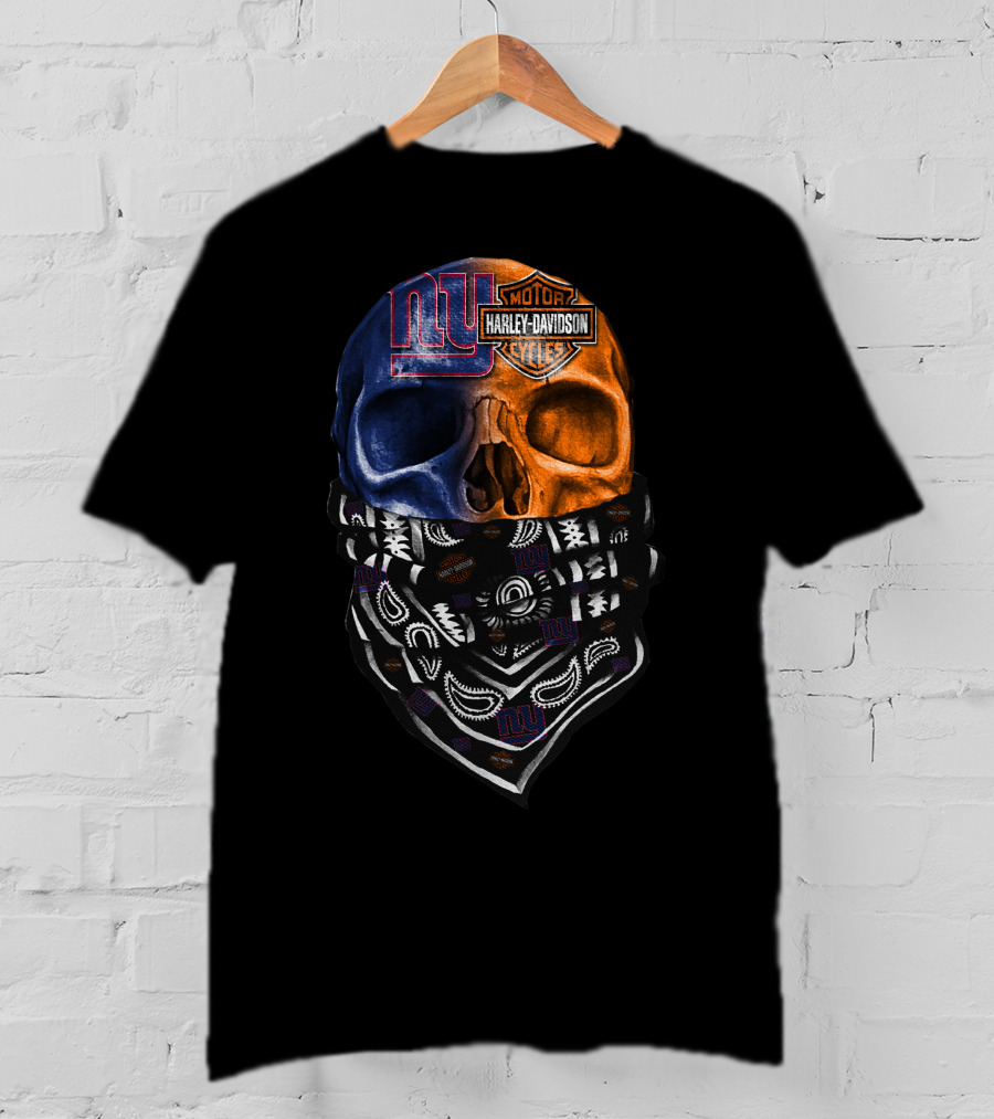 Ny Giants Skull Harley Davidson Bandana 23Hl T-Shirt
