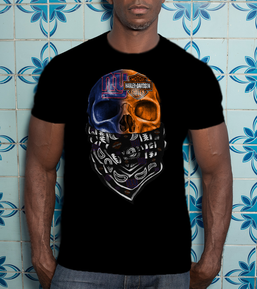 Ny Giants Skull Harley Davidson Bandana 23Hl T-Shirt