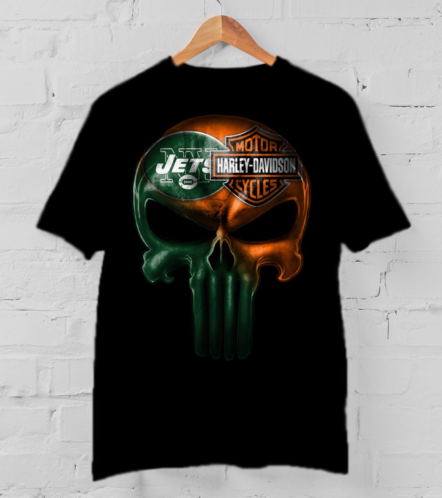 New York Jets Harley Davidson Skull T-Shirt
