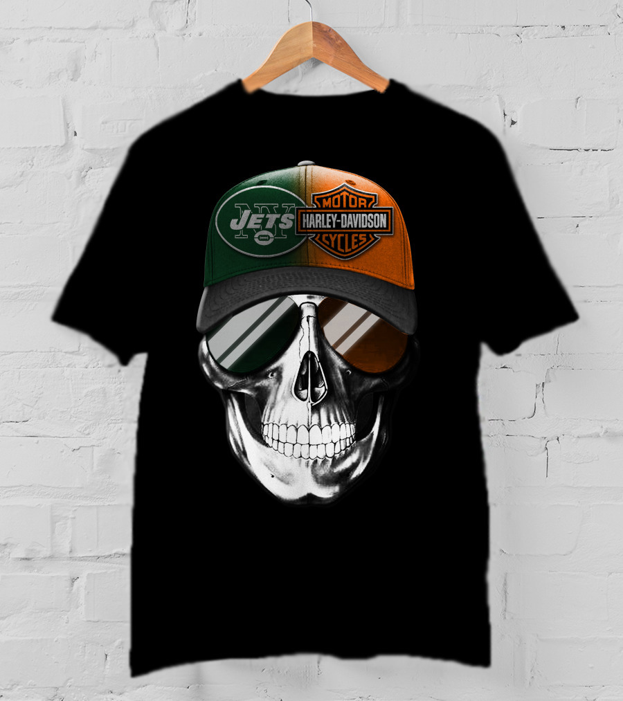 Harley Davidson Jets Skull Cap Nfl Crossover T-Shirt