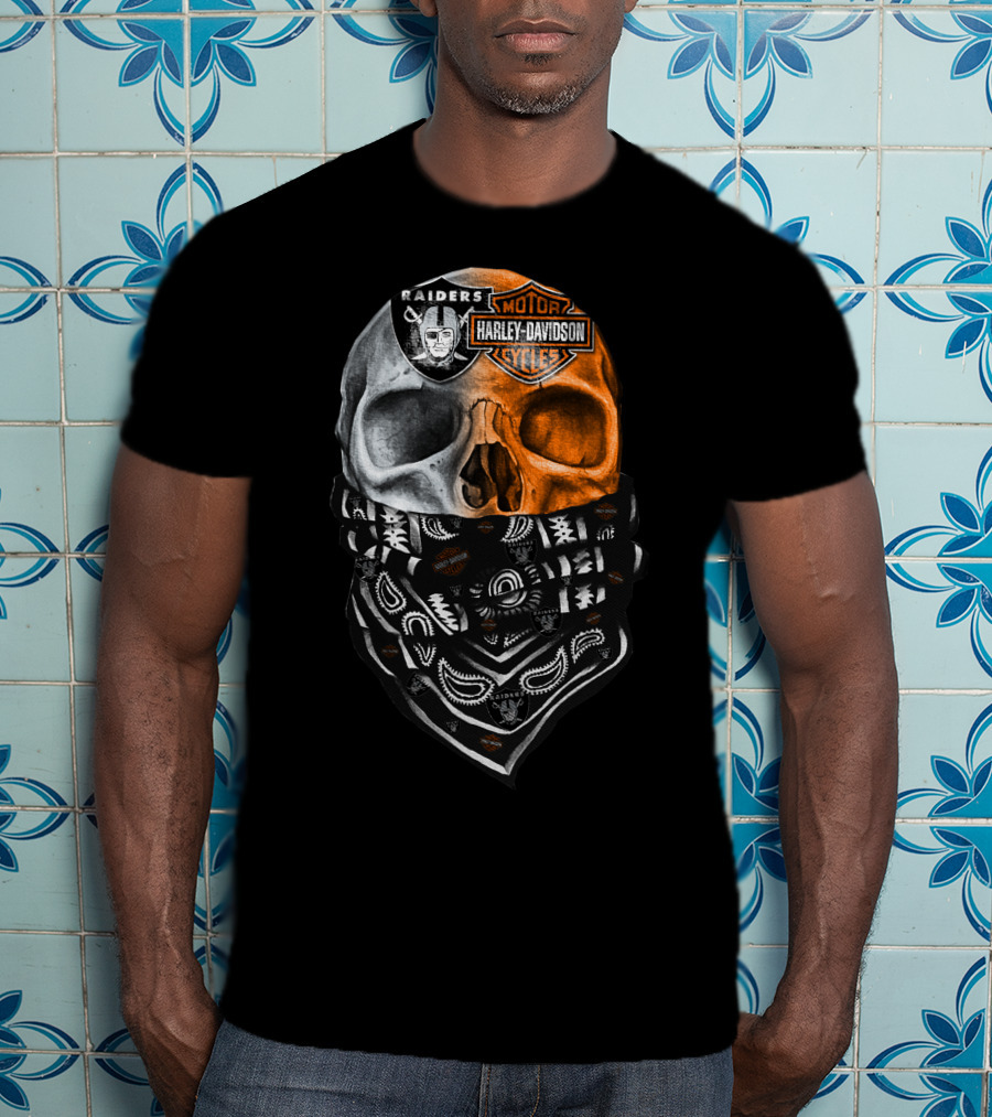 Raiders Harley Davidson Dual Skull Bandana T-Shirt