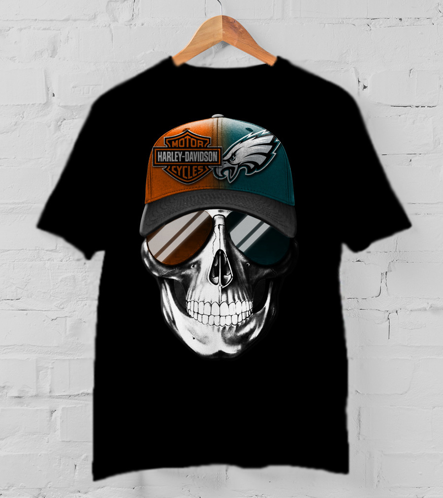 Harley Davidson Motor Cycles Eagles Skull Cap T-Shirt