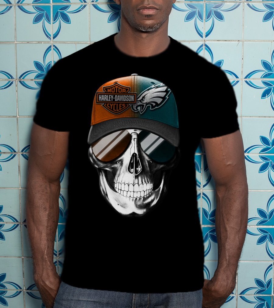 Harley Davidson Motor Cycles Eagles Skull Cap T-Shirt