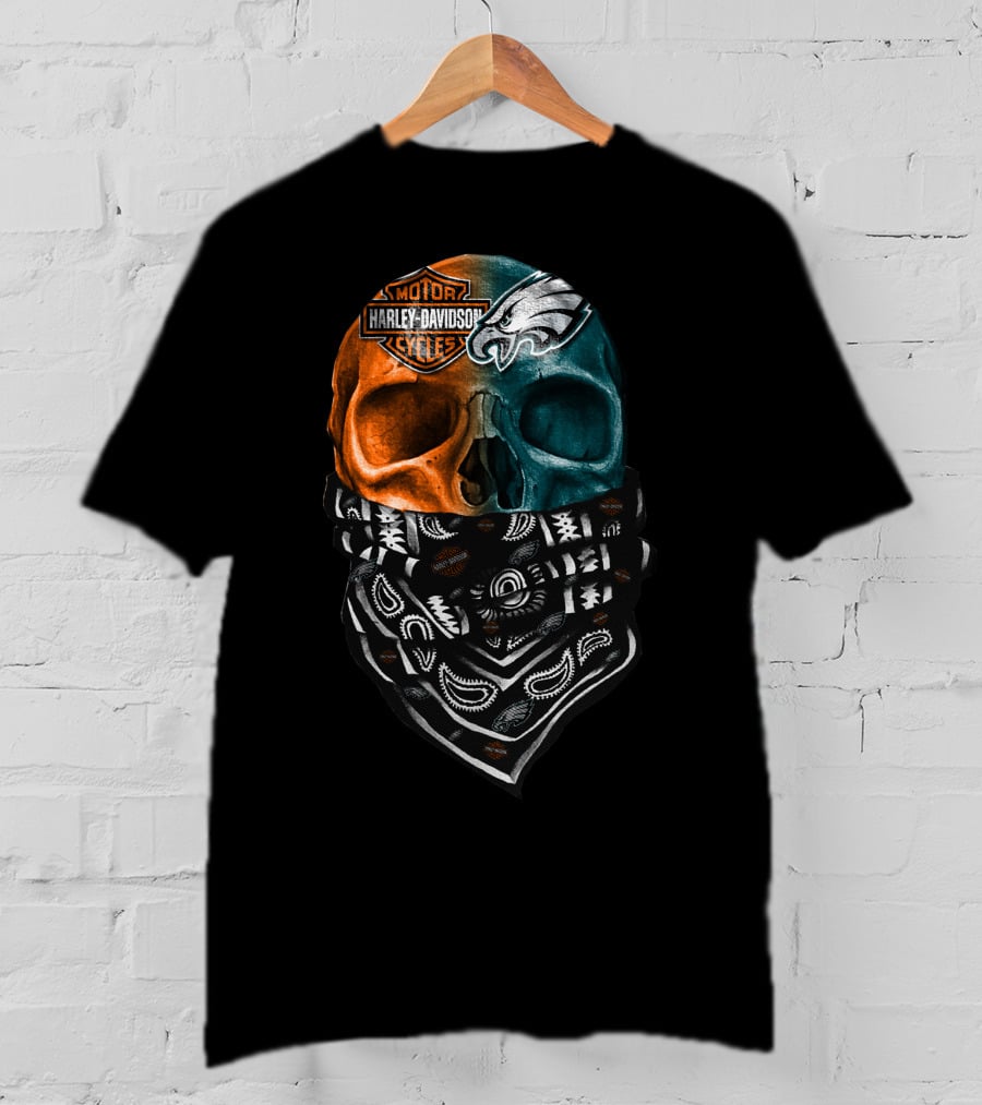 Harley Davidson Motor Cycles Philadelphia Eagles Skulls Bandana T-Shirt
