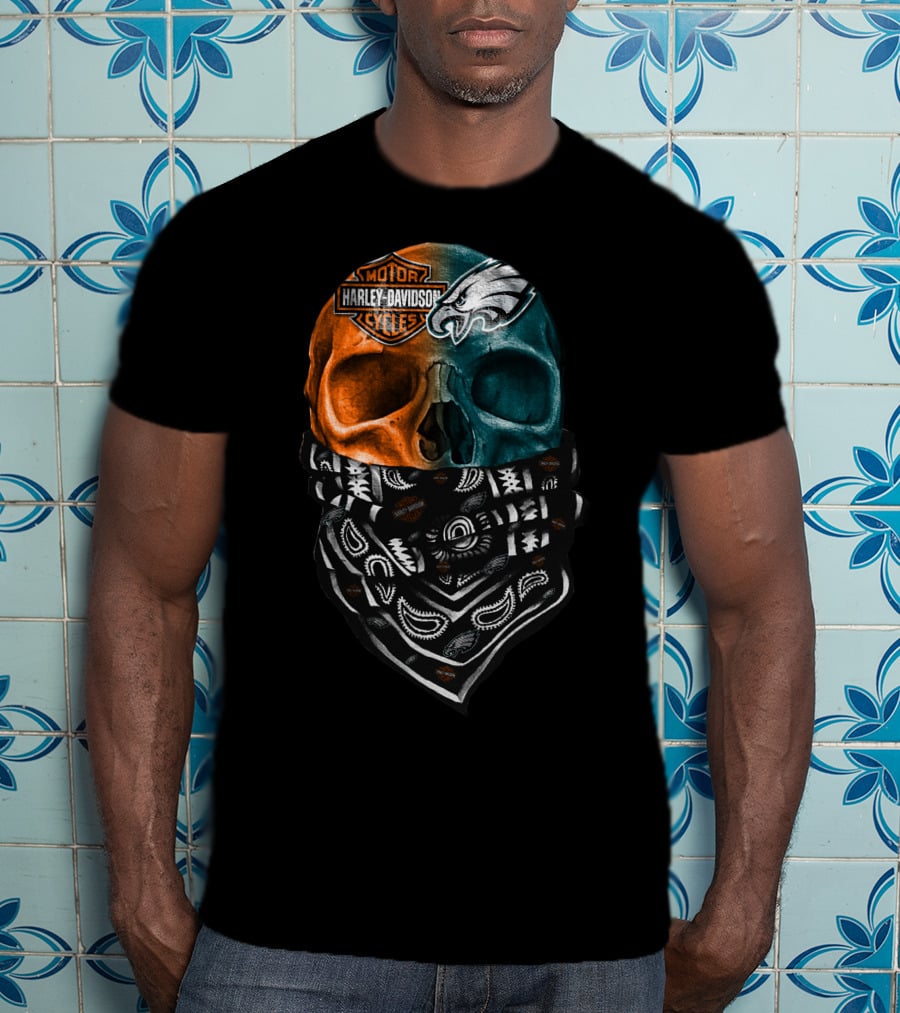 Harley Davidson Motor Cycles Philadelphia Eagles Skulls Bandana T-Shirt