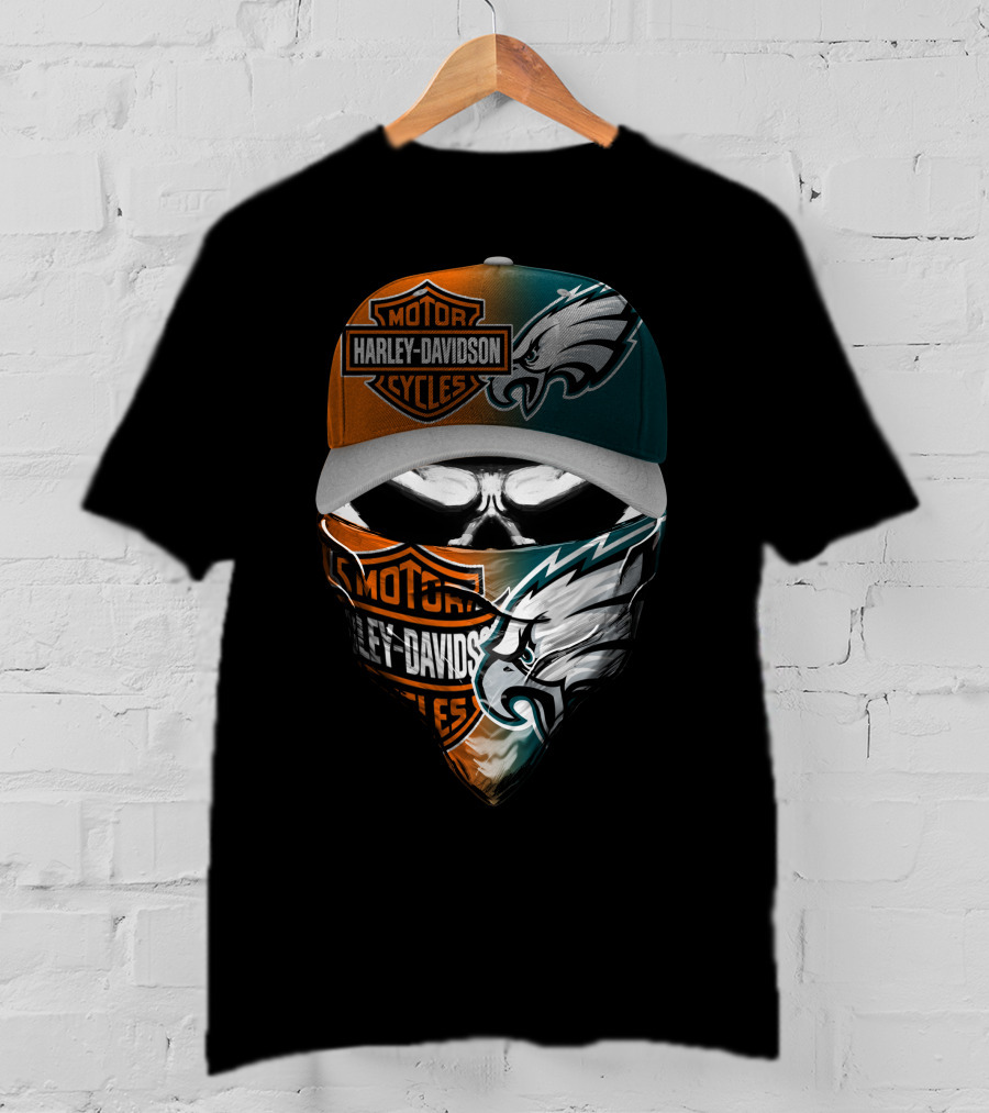 Harley Davidson Philadelphia Eagles Skull Bandana Cap T-Shirt
