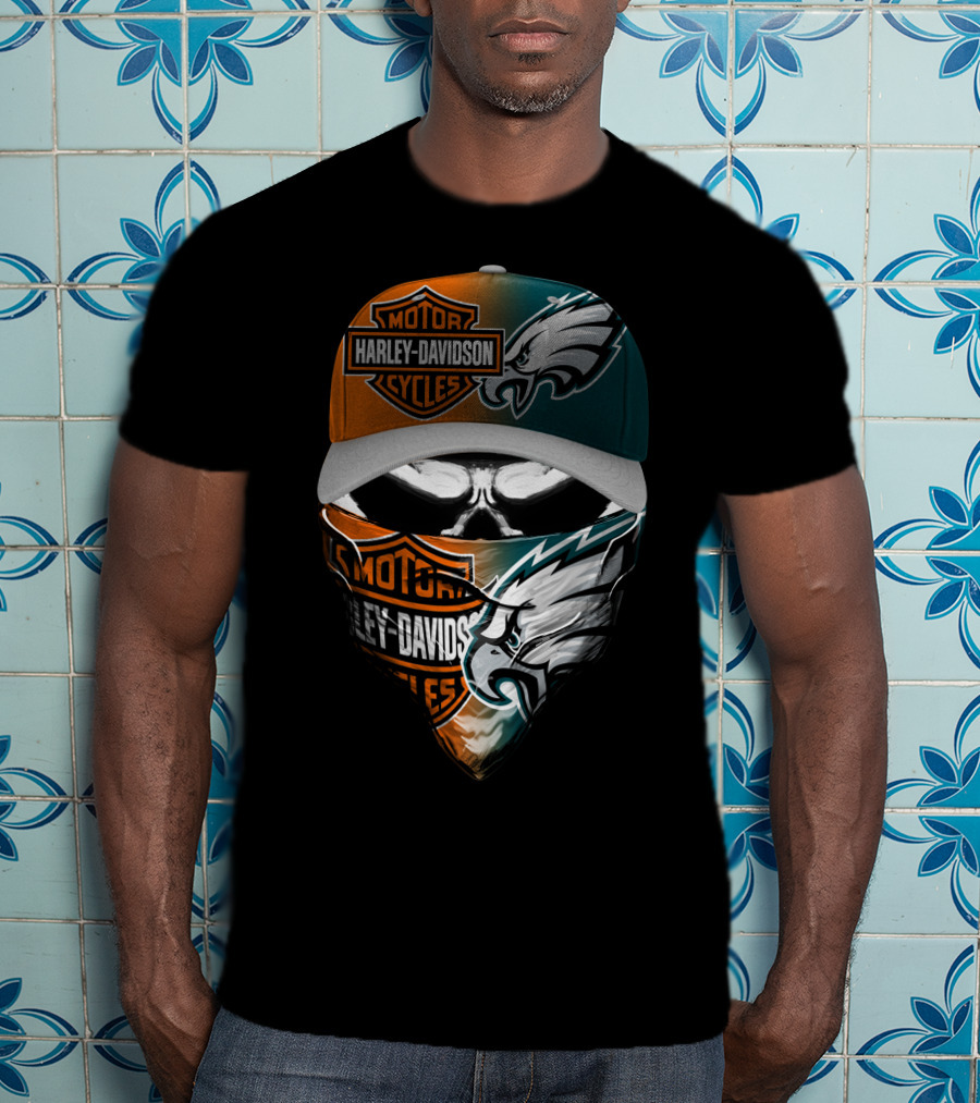 Harley Davidson Philadelphia Eagles Skull Bandana Cap T-Shirt