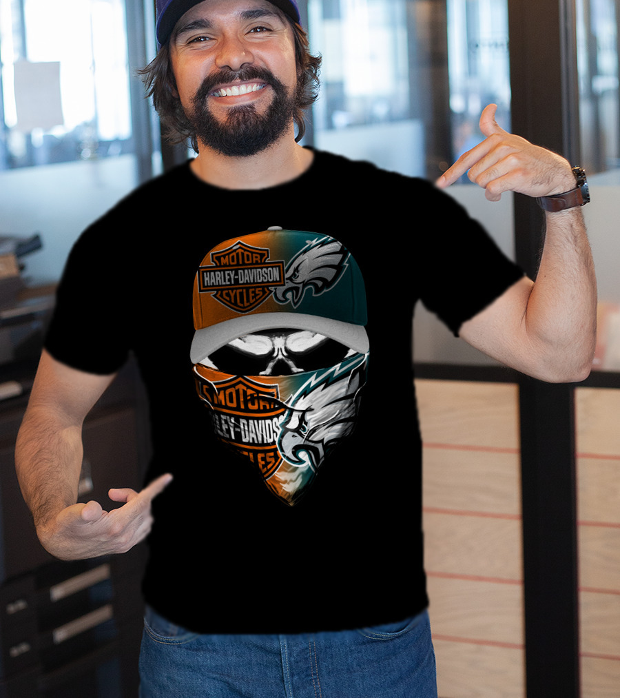Harley Davidson Philadelphia Eagles Skull Bandana Cap T-Shirt