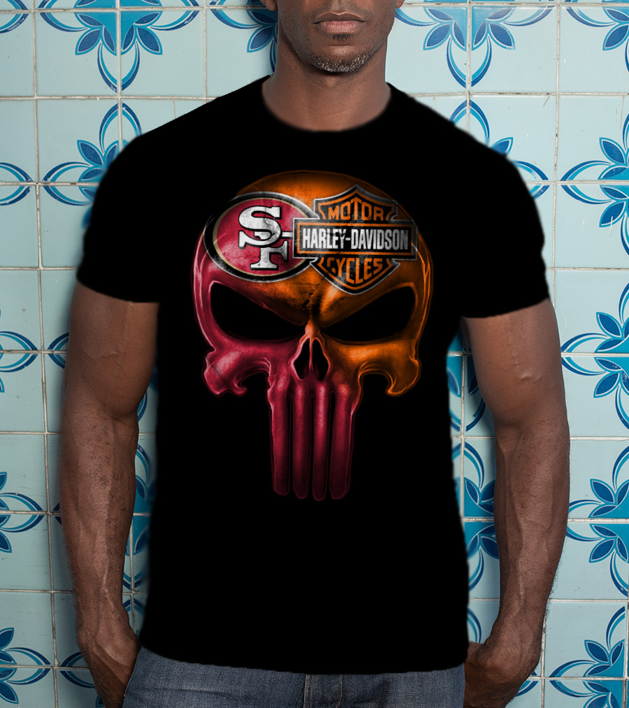 San Francisco 49ers Harley Davidson Punisher Skull T-Shirt