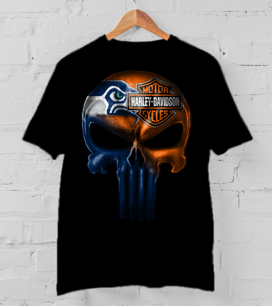 Seattle Seahawks Harley Davidson Skull T-Shirt