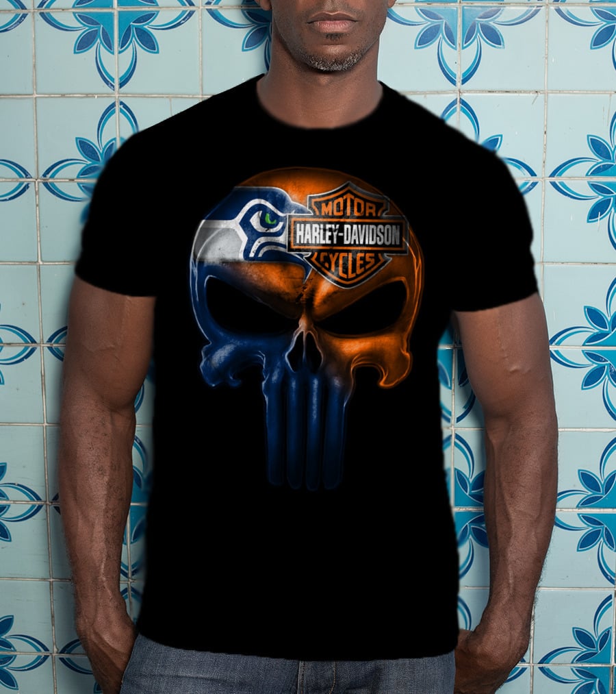 Seattle Seahawks Harley Davidson Skull T-Shirt