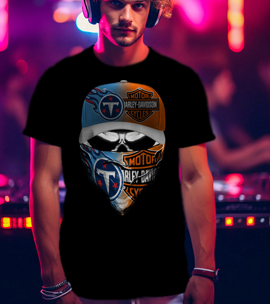 Tennessee Titans Harley Davidson Combo Skull Mask Cap T-Shirt