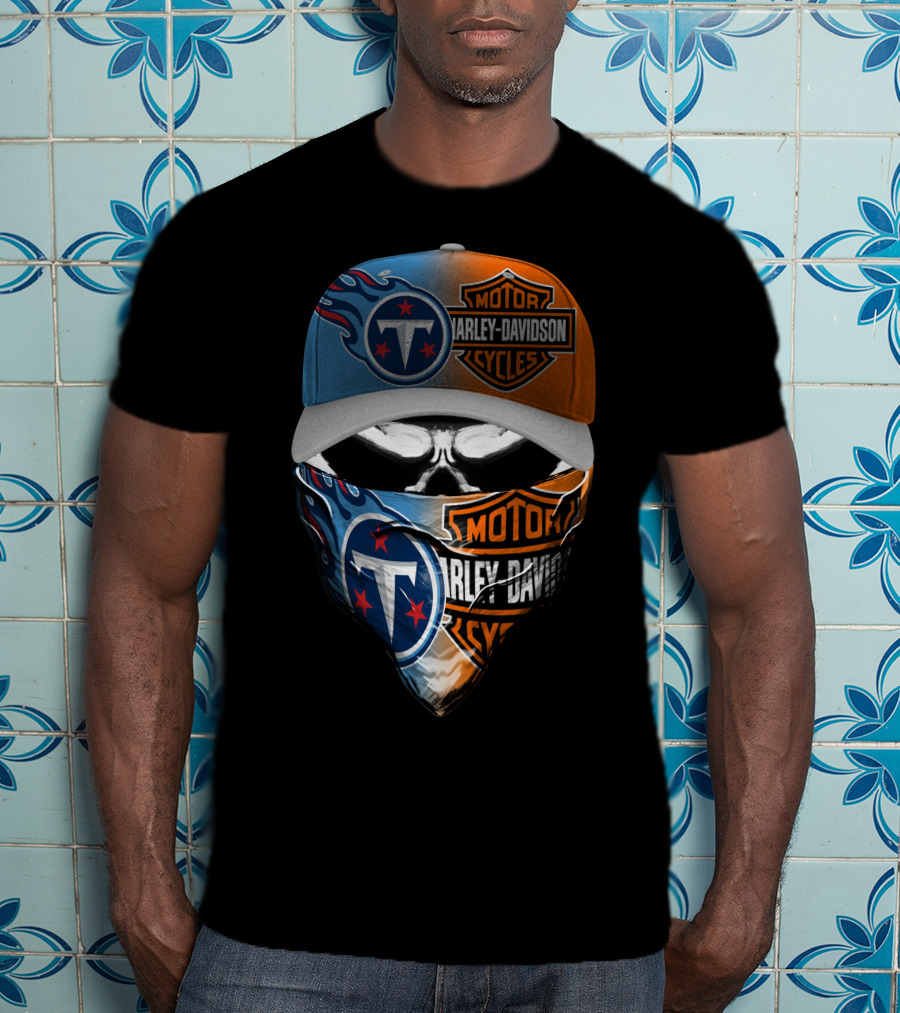 Tennessee Titans Harley Davidson Combo Skull Mask Cap T-Shirt