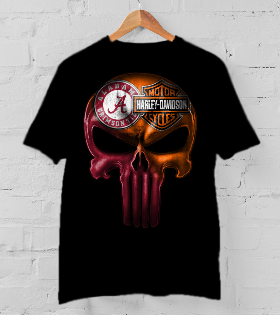 Alabama Crimson Tide Harley Davidson Punisher Skull T-Shirt