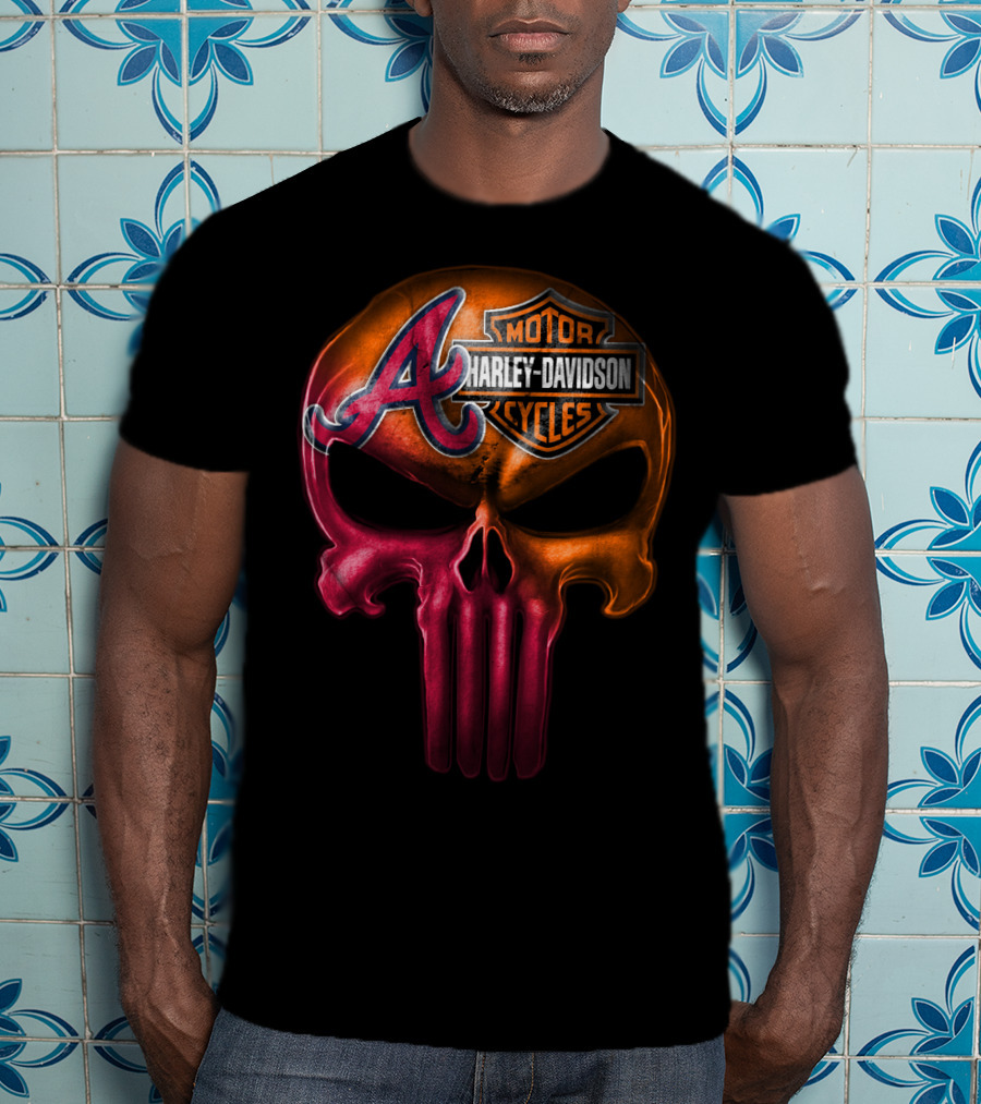 Atlanta Braves Punisher Skull Harley Davidson Motorcycles T-Shirt