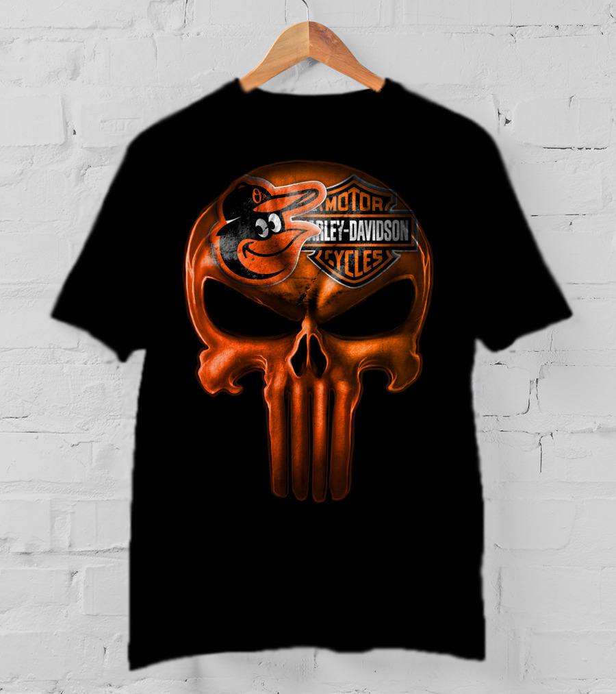Orioles Harley Davidson Punisher Skull T-Shirt