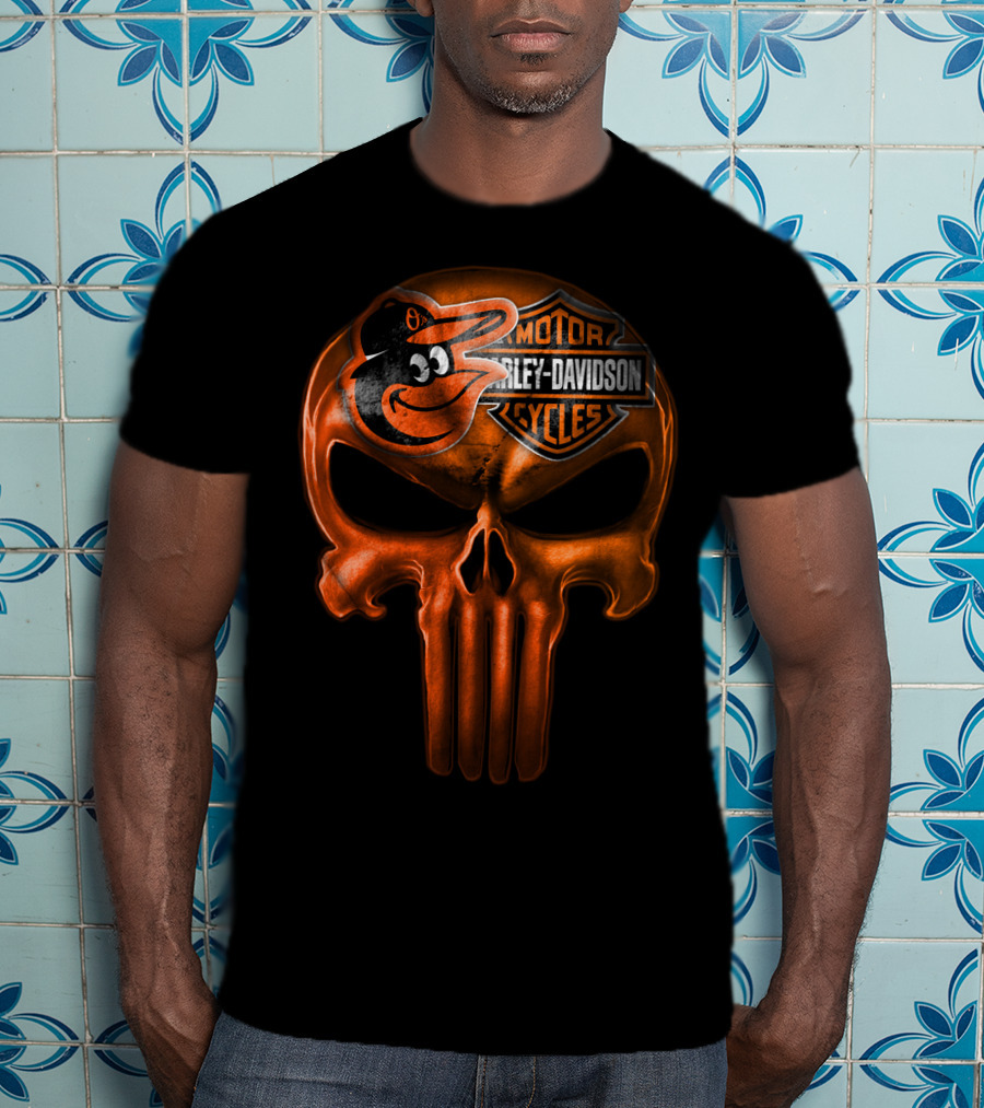 Orioles Harley Davidson Punisher Skull T-Shirt