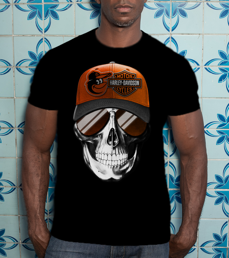 Harley Davidson Motorcycles Orioles Skull Cap T-Shirt