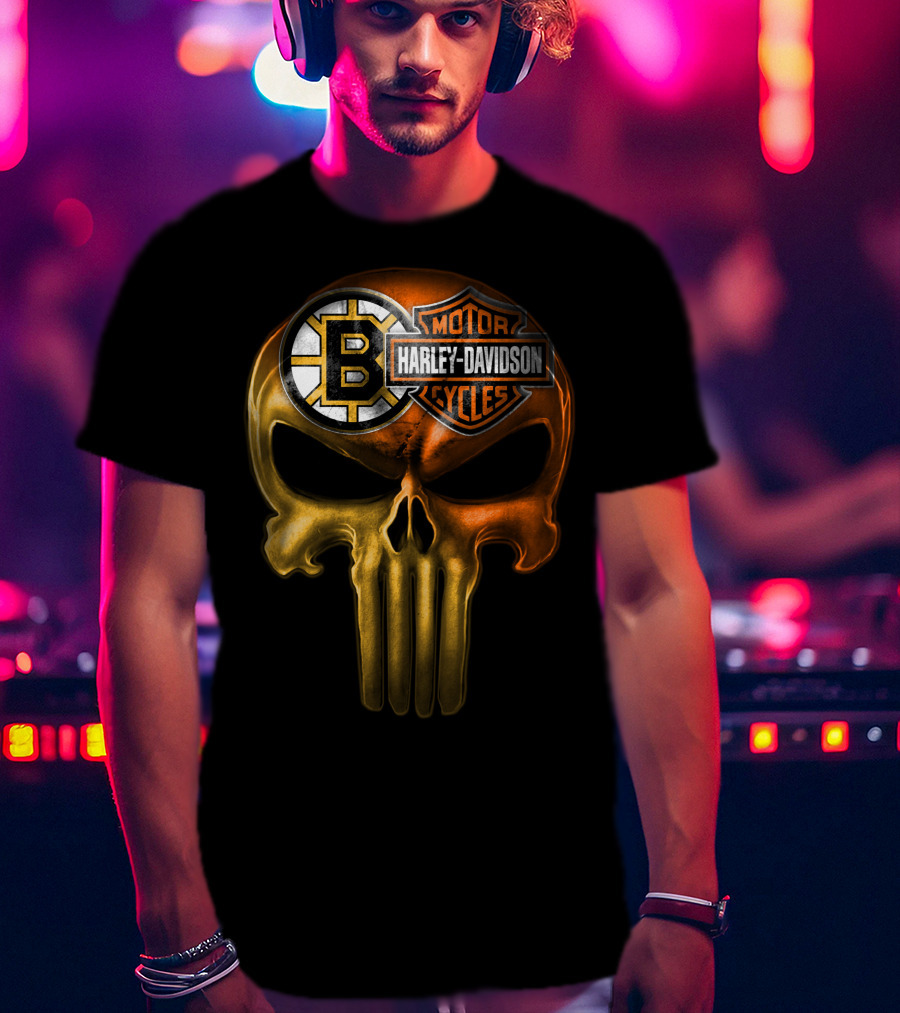 Boston Bruins Harley Davidson Skull 05Ahl T-Shirt
