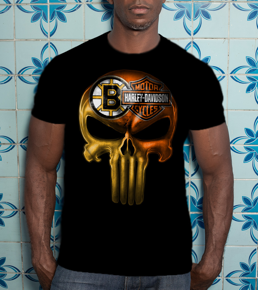 Boston Bruins Harley Davidson Skull 05Ahl T-Shirt