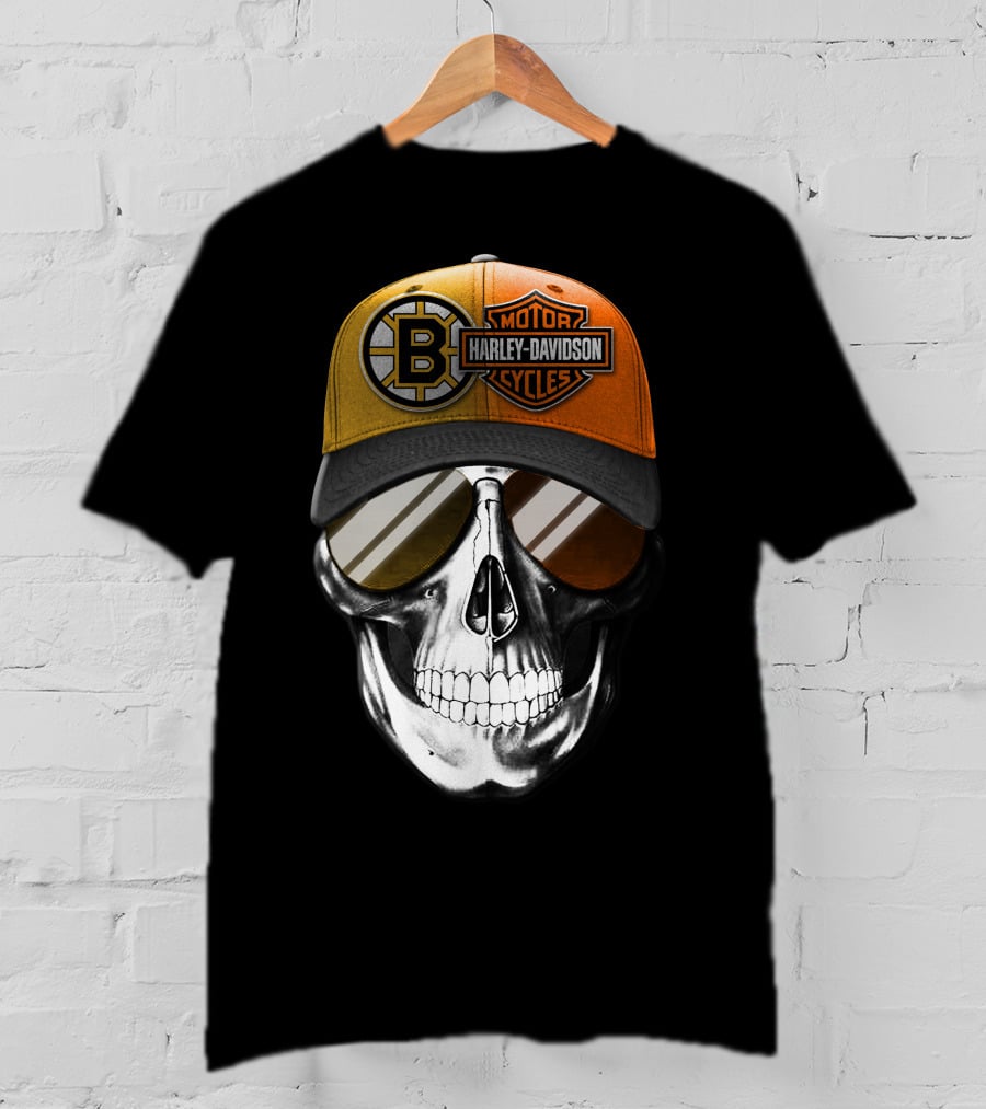 Harley Davidson Motorcycles Skull Boston Bruins Cap T-Shirt
