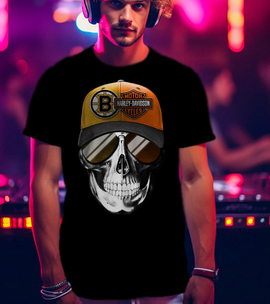 Harley Davidson Motorcycles Skull Boston Bruins Cap T-Shirt