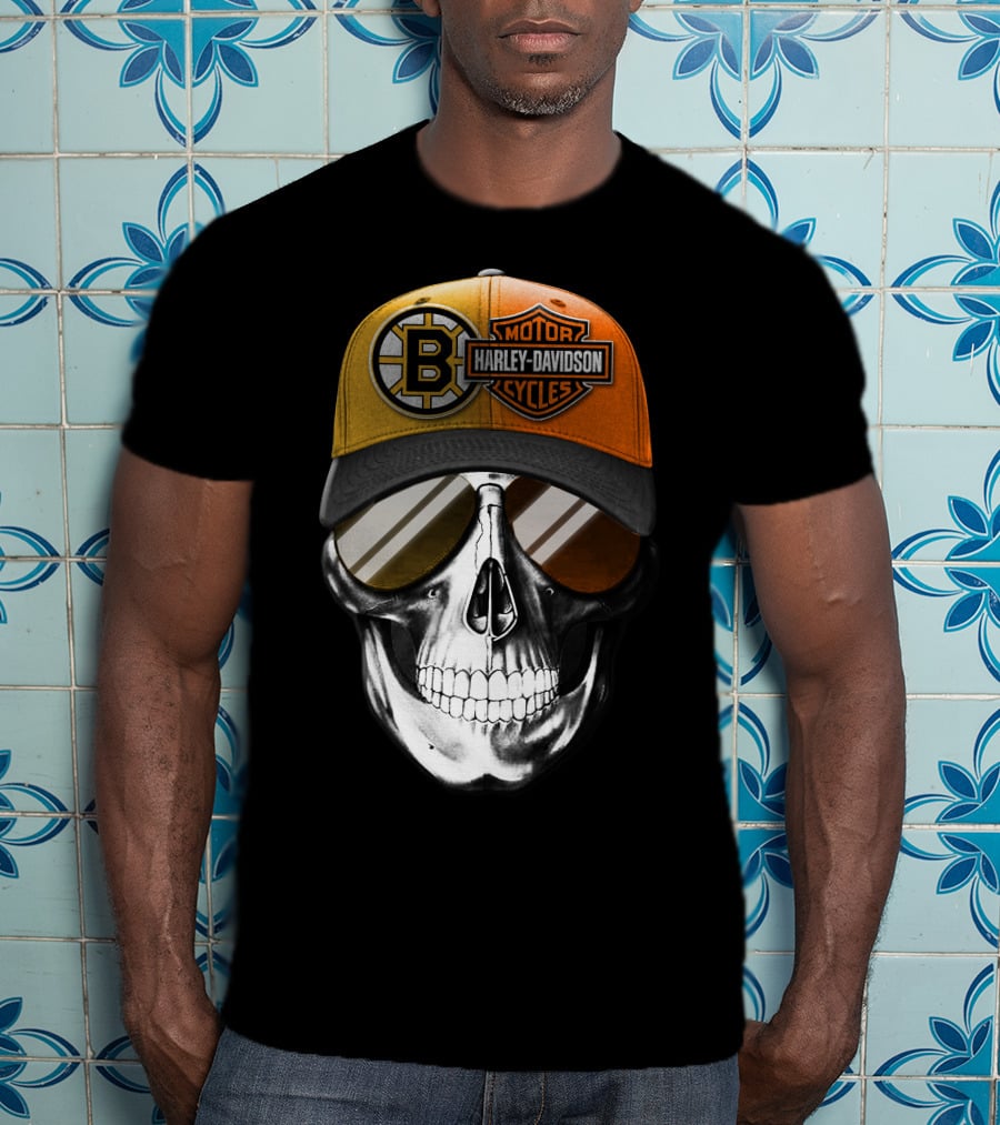 Harley Davidson Motorcycles Skull Boston Bruins Cap T-Shirt