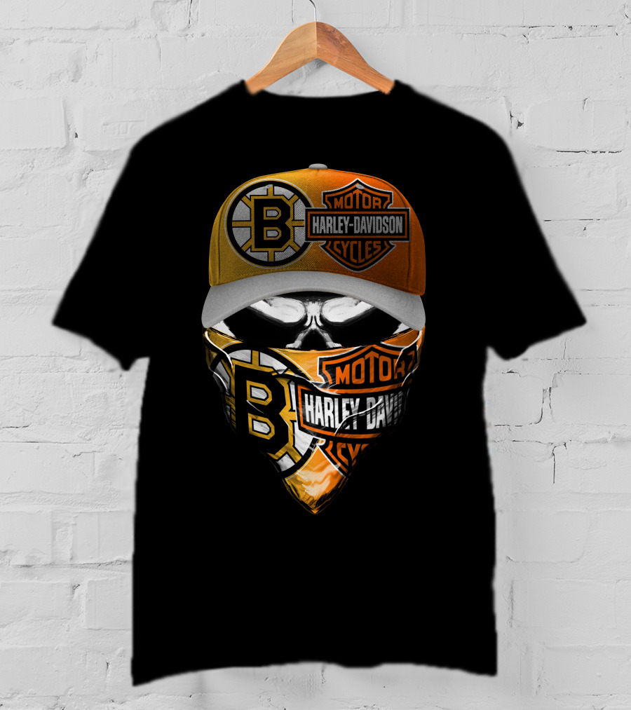 Boston Bruins Harley Davidson Motorcycles Mask And Cap T-Shirt